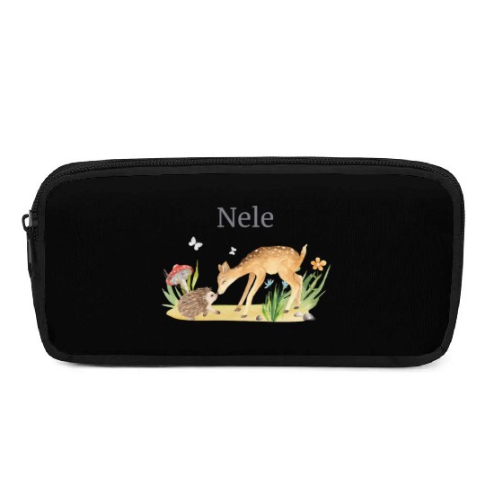 Forest Animal Deer Hedgehog Flowers Name Nele Pencil Cases