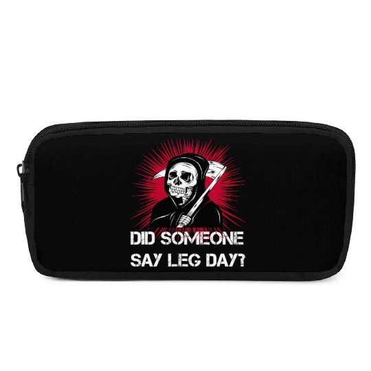 Grim Reaper Leg Day Black Metal skull and scythe Pencil Cases