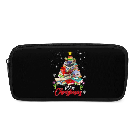 Merry Christmas Tree Love Reading Books Librarian Pencil Cases