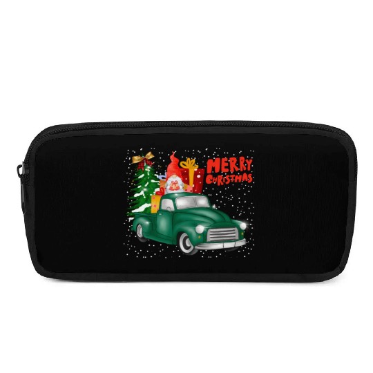 Merry Christmas Tree Green Truck Gnome Snowflakes Pencil Cases