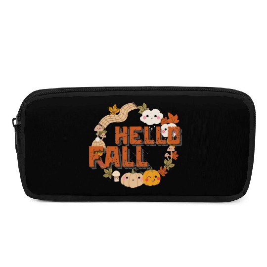 Hello Fall Cute Nature Autumn leaves Pumpkins Pencil Cases