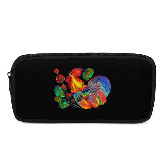 Magic cock. Petrykivka painting. Rainbow rooster Pencil Cases