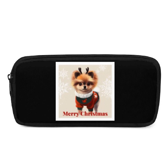 Sweet Miniature Spitz pomeranian in a Christmas. Pencil Cases