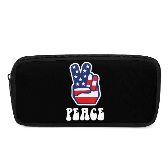 Womens Peace Sign US Flag Stars Stripes Hippie Pencil Cases