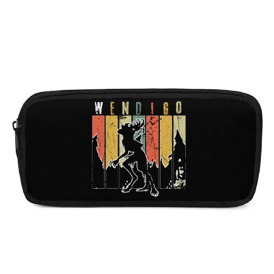 Retro Folk Wendigo Halloween Cryptid Monster Pencil Cases