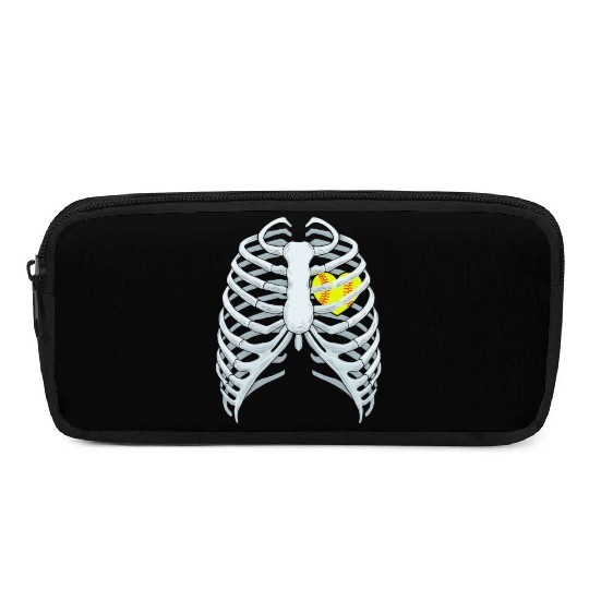 Funny Softbal Heart Skeleton Rib Cage Halloween Pencil Cases