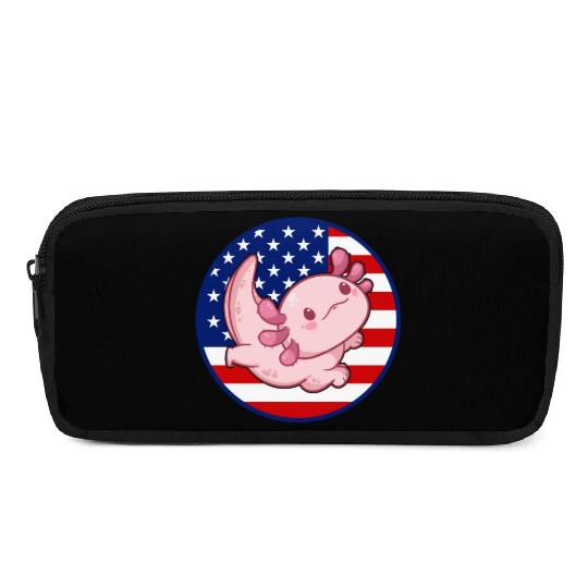 Axolotl American Flag Kawaii Axolotl US Flag Axolo Pencil Cases