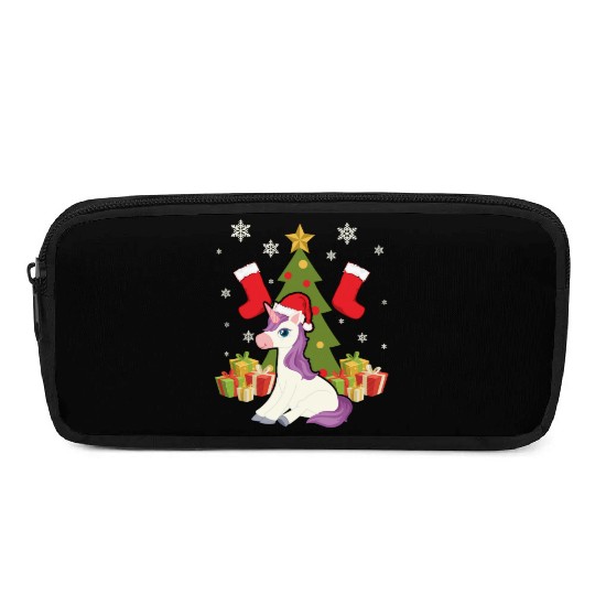 Unicorn Christmas Day Happy Holiday Santa Claus Pencil Cases