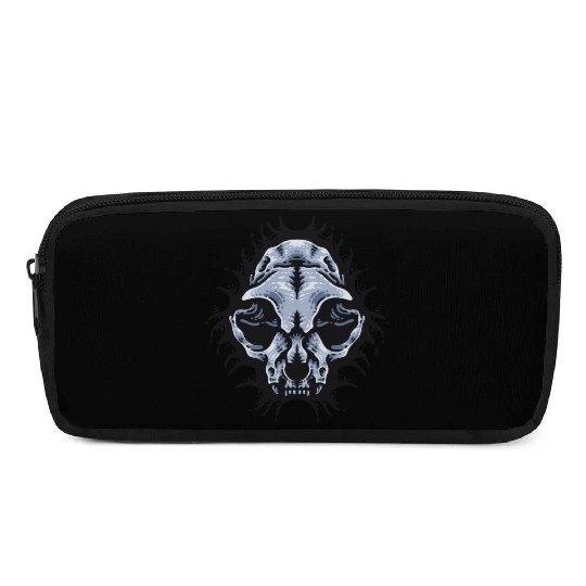 Cat Skull Bursting out gray scale oddities Pencil Cases