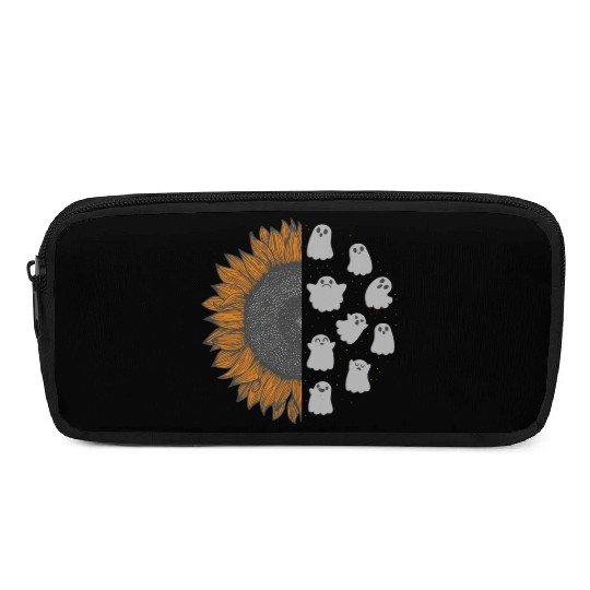 Halloween Theme Cute Ghost Sunflower Coffee Lover Pencil Cases