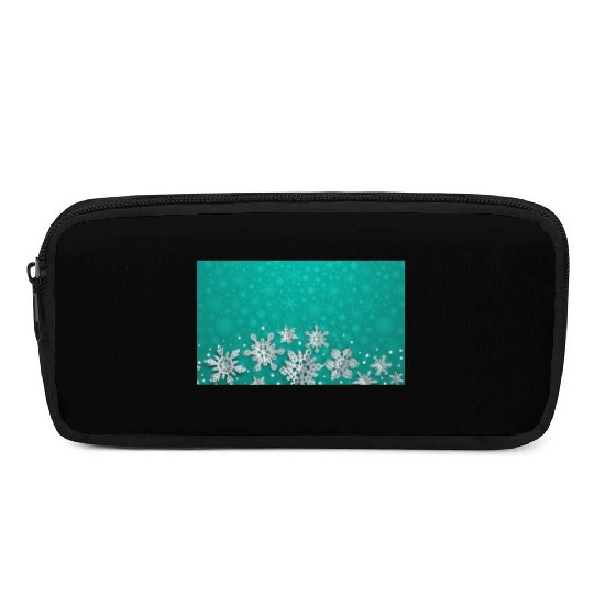 Teal Snowflakes Pattern Pencil Cases