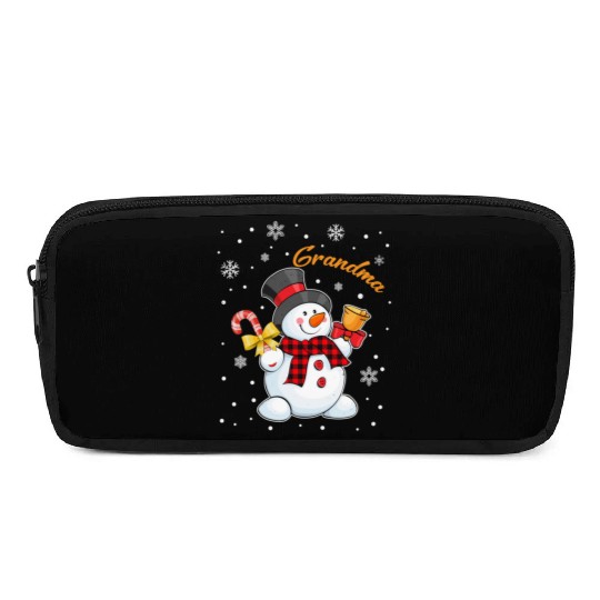 Grandma Snowman Candy Cane Christmas Red Plaid Pencil Cases