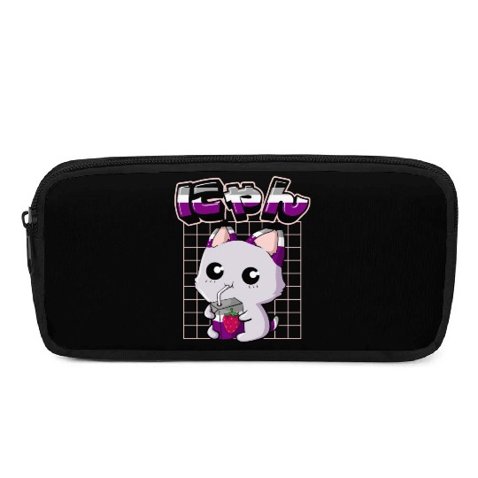 Asexual Pride Kawaii Cat Strawberry Milk Asexual F Pencil Cases