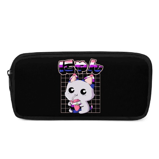 Genderfluid Pride Kawaii Cat Strawberry Milk Pencil Cases