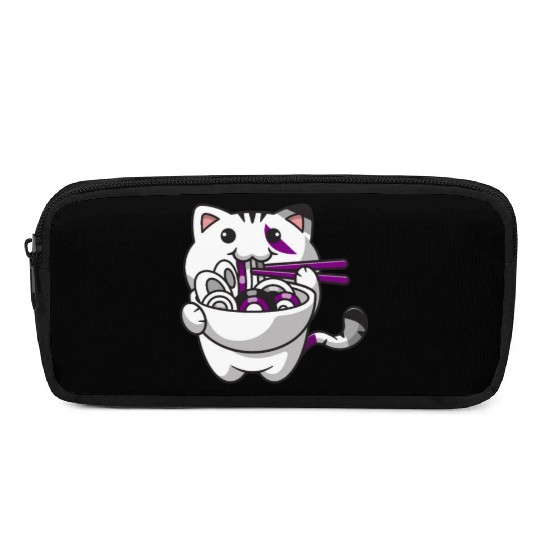 Asexual Pride Kawaii Cat Ramen Noodles Asexual Fla Pencil Cases