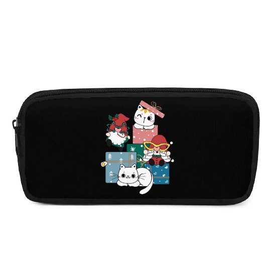 cute gnome and kitty cats on present gift box Pencil Cases
