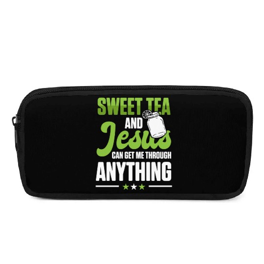 Funny Sweet Tea And Jesus Can Get Me Through Pencil Cases