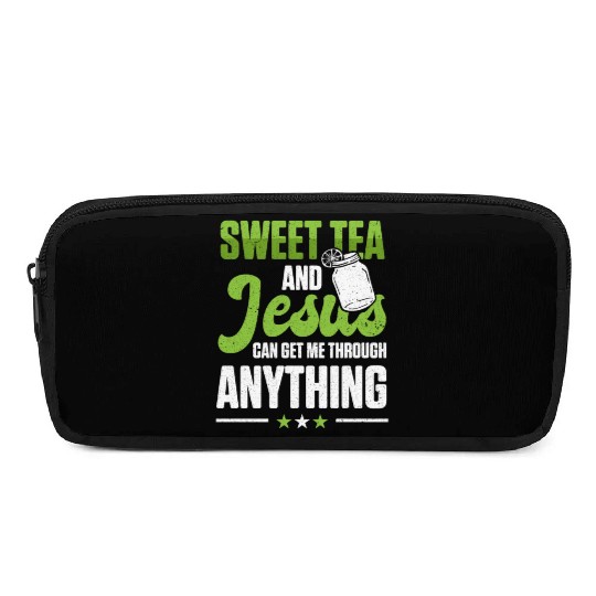 Funny Sweet Tea And Jesus Can Get Me Through Pencil Cases