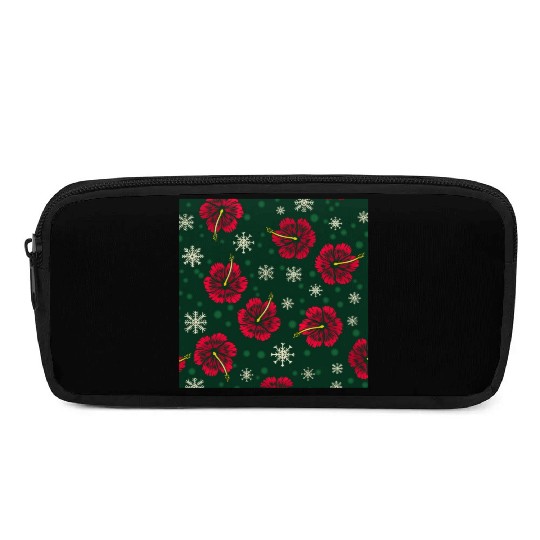 Tropical Floral Hibiscus Snowflakes Christmas Pencil Cases