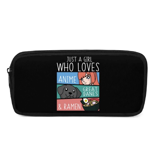 Just A Girl Who Loves Anime Great Dane And Ramen Pencil Cases