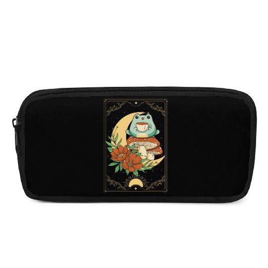Cottagecore Aesthetic Tarot Card Frog Sipping Tea Pencil Cases