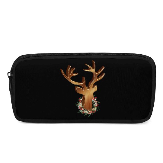Deer head in wood look with Christmas wreath Pencil Cases