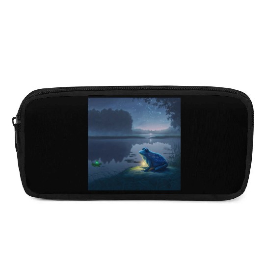 Blue Frog and Firefly on a pond at Night Pencil Cases