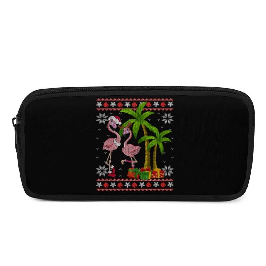 Pink Flamingo Christmas Palm Tree Matching Pencil Cases