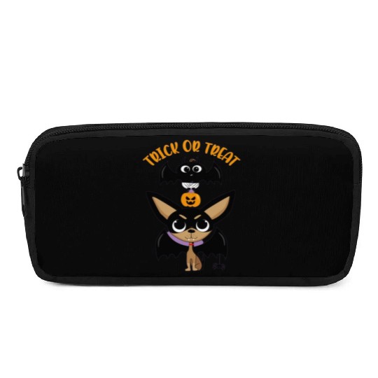 Trick-or-treating Vampire Chihuahua with Bat Pencil Cases