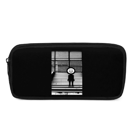 Smiley Face in Pencil Cases Standing on the Steps Street
