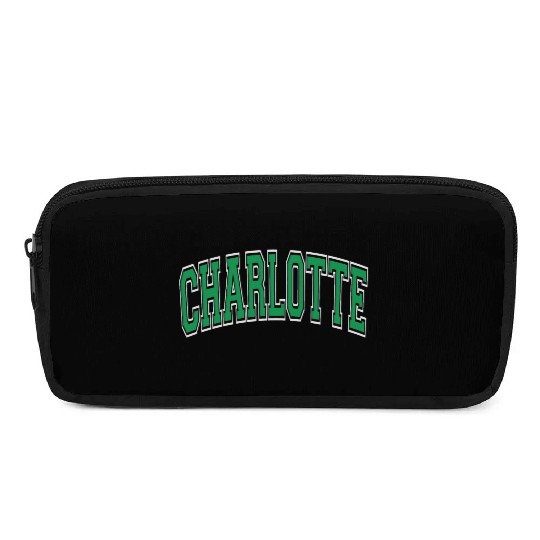 Charlotte Varsity Style Green Text Pencil Cases