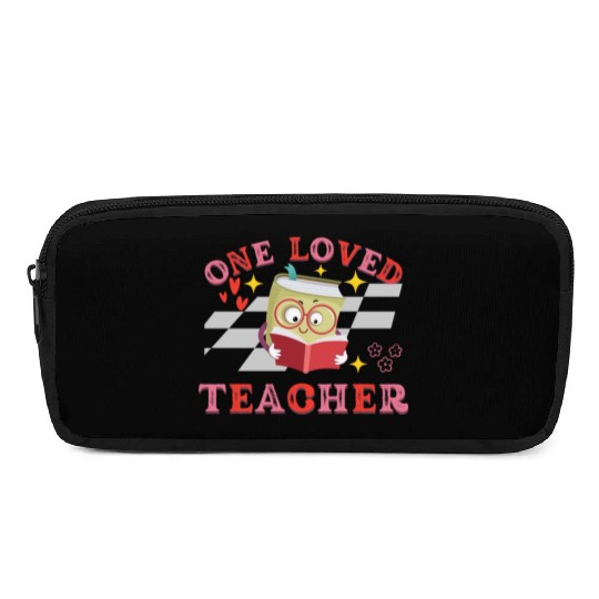 Valentines Day One Loved Teacher Retro Groovy Hear Pencil Cases