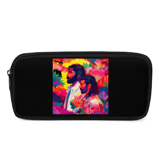 Two men standing in colorful psychedelic nature Pencil Cases