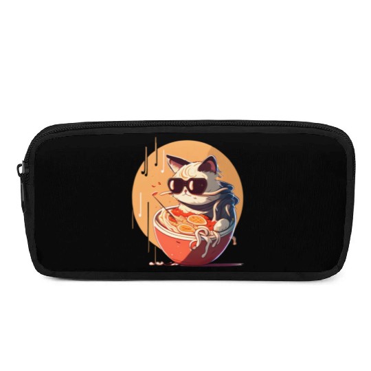 cat eating Chinese food,cute design for Meow lover Pencil Cases