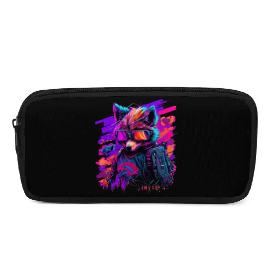 cyberpunk synthwave cool fox Pencil Cases