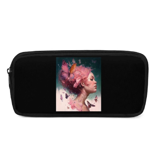 Breast Cancer Survivor Pink Flower Hair Girl Pencil Cases