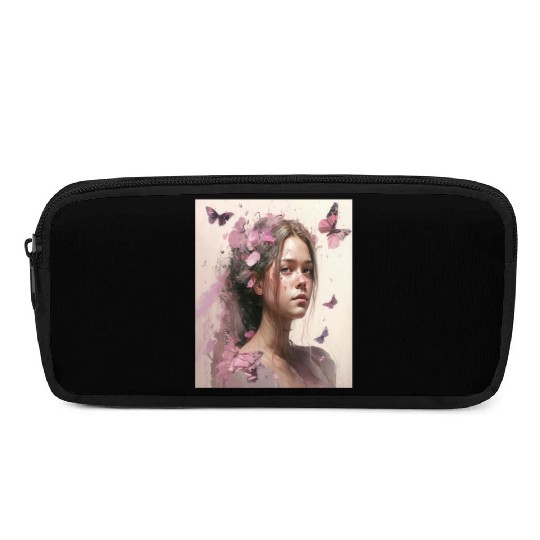 Breast Cancer Survivor Pink Flower Hair Girl Pencil Cases