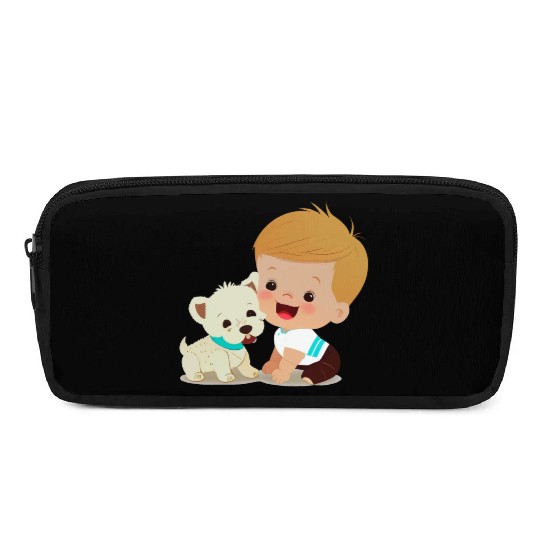 Sweet baby smiling with lovely puppy Pencil Cases