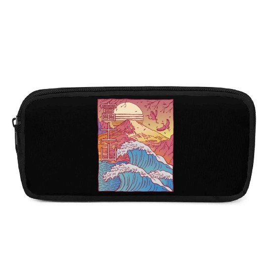 LoFi Vaporwave Kanagawa Wave Fuji Aesthetic Japan Pencil Cases