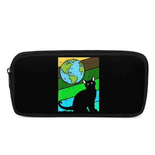 Black Cat Earth Day Retro Kitten Lover Environment Pencil Cases