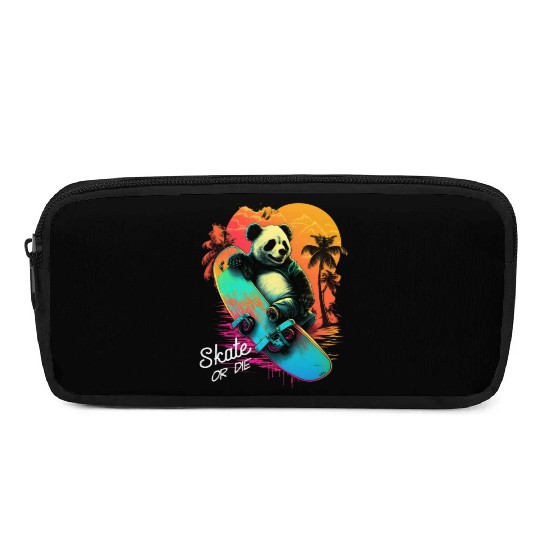 Cool Retro Panda Skateboard Neon Gift Pencil Cases