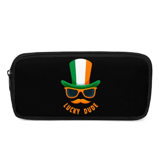 Lucky Dude, St Patricks Day, Irish, Boys T, mousta Pencil Cases