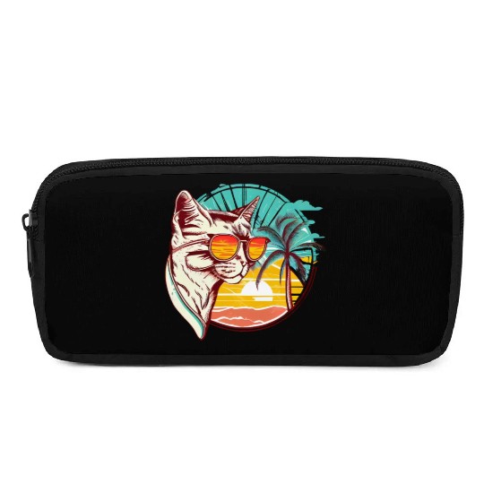 Retro Cat Vintage Sunset 80s 90s Sunglasses Party Pencil Cases