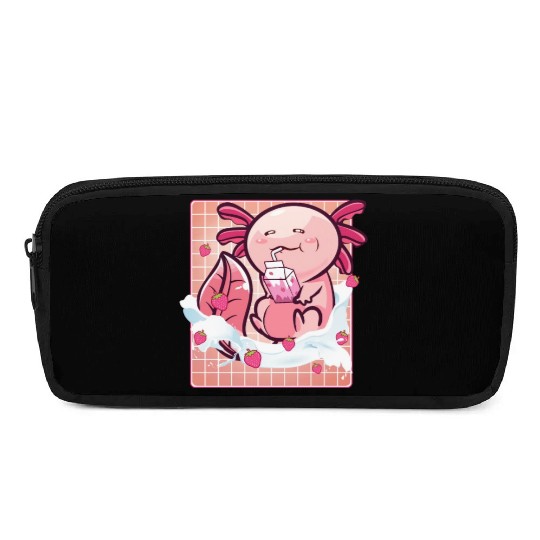 Kawaii Axolotl Strawberry Milk Shake Funny Sushi Pencil Cases