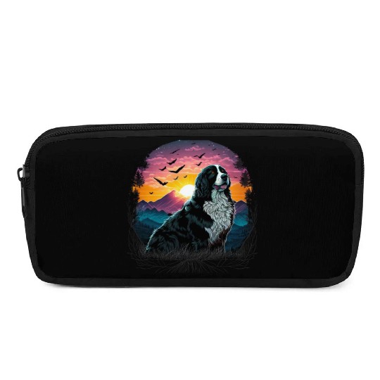 Bernese Mountain Dog with Mountain Sunrise view Pencil Cases