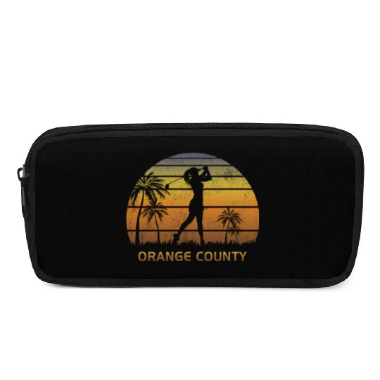Retro Orange County Women's Golf Golfing Fan Pencil Cases
