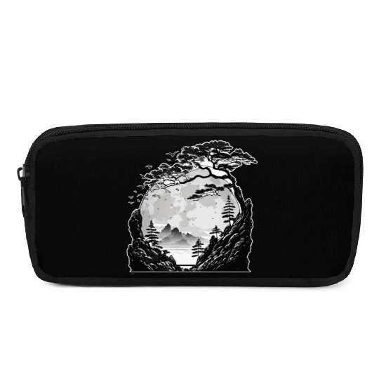 Japanese Mountain Landscape Gothic Full Moon Fores Pencil Cases
