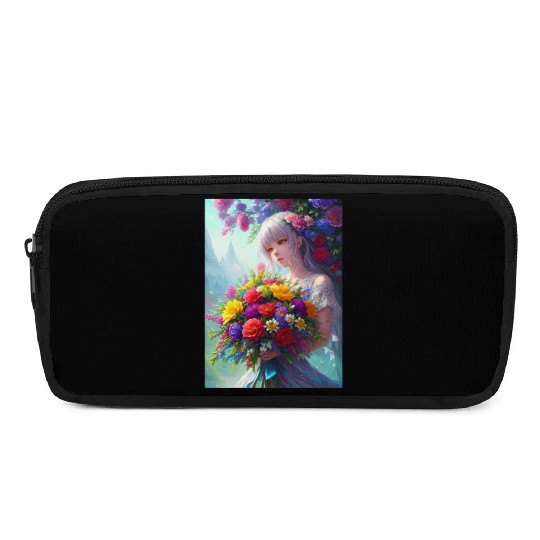 Spring Girl with a bouqet of flowers garland #2 Pencil Cases