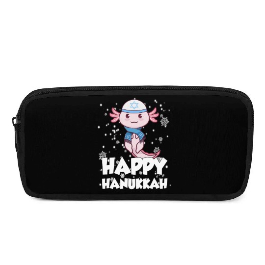 Happy Hanukkah Axolotl Kawaii Cute Axolotl Lover Pencil Cases