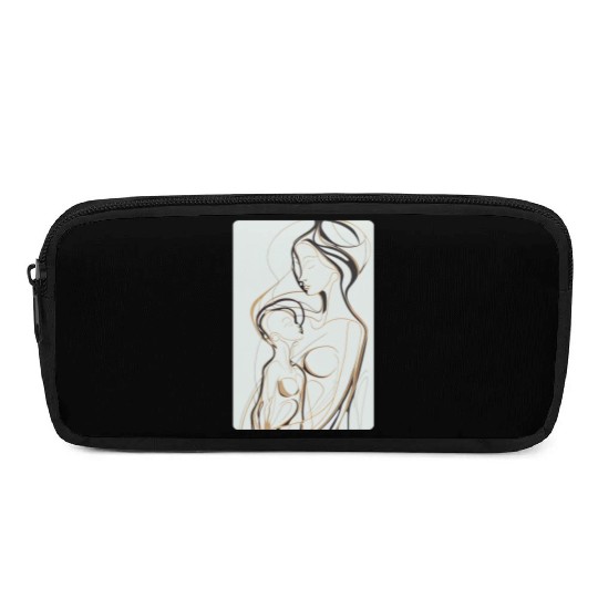 Black, Gold & White Abstract Mother & Daughter Pencil Cases